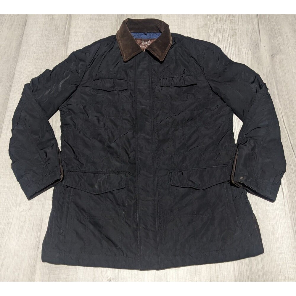 Hickey Freeman Quilted Barn Jacket Black Sz M Corduroy Collar Chore Coat